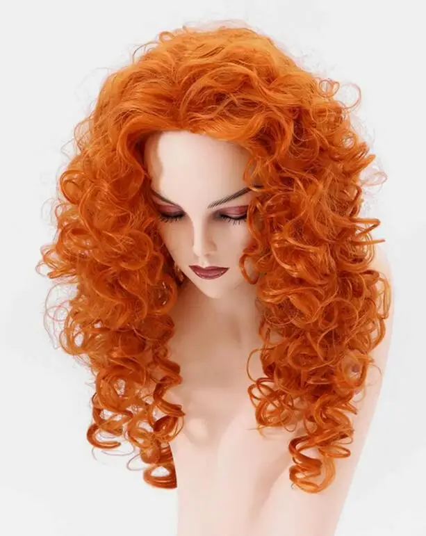 Peluca rizada larga naranja para mujer, pelucas completas rojas para fiesta de disfraces de Halloween de Cosplay