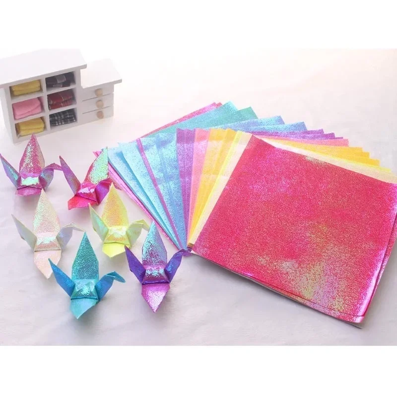 100Pcs Glitter Paper Sparkling Shiny Lucky Bird Origami Shining Square   Handmade 10CM