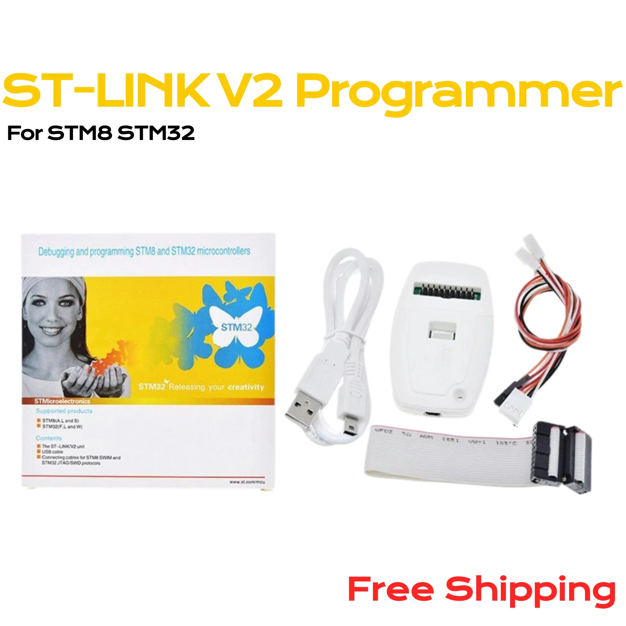 ST-LINK V2 Programmer Debugger Downloader Support STM8 STM32 SWD Simulation Programming Tool With Cable & Retail Box