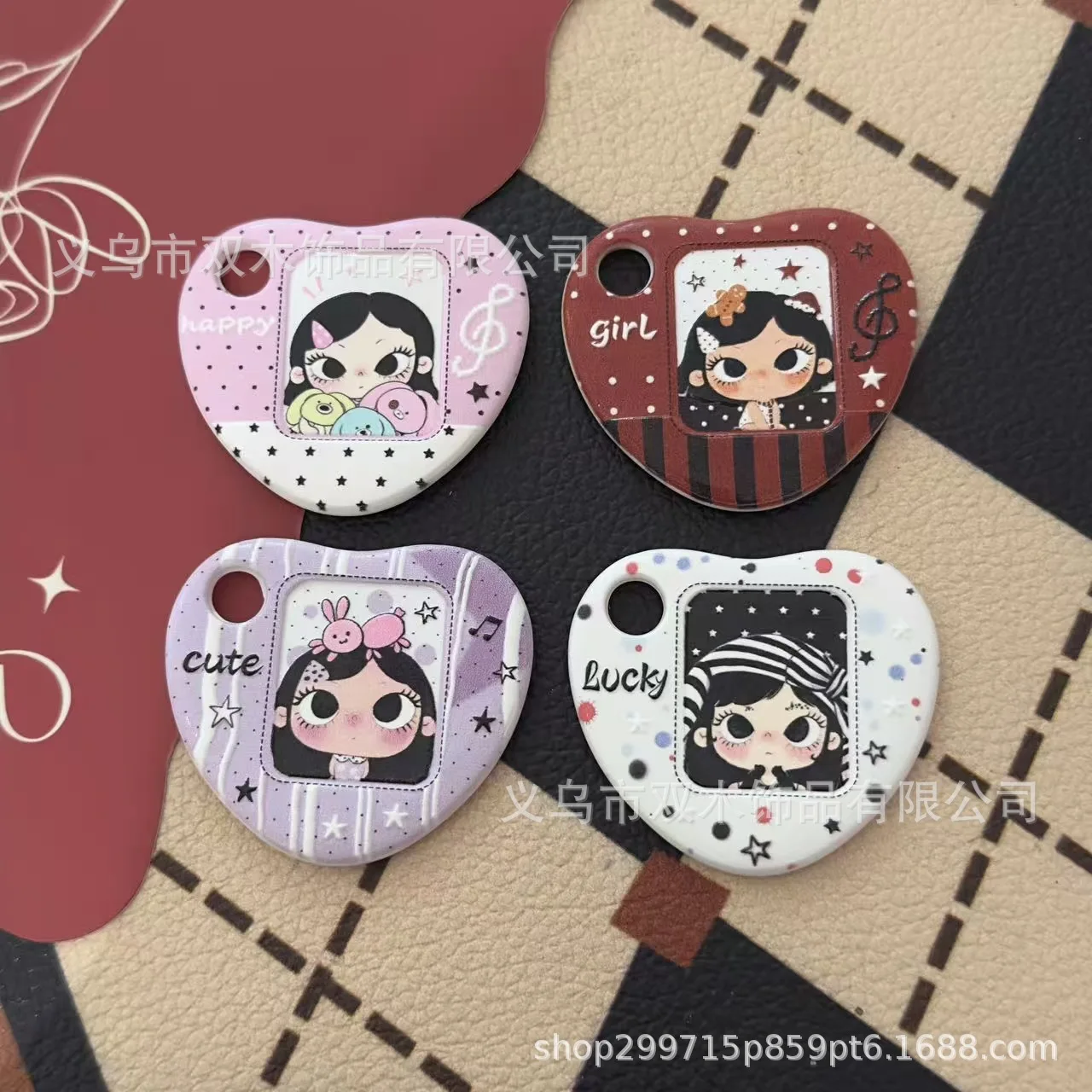 10pcs Printed Relief Little Girl Little Jade Little M Big Love Bead DIY Mobile Phone Chain Bag Trailer Hanging Keychain Accessor