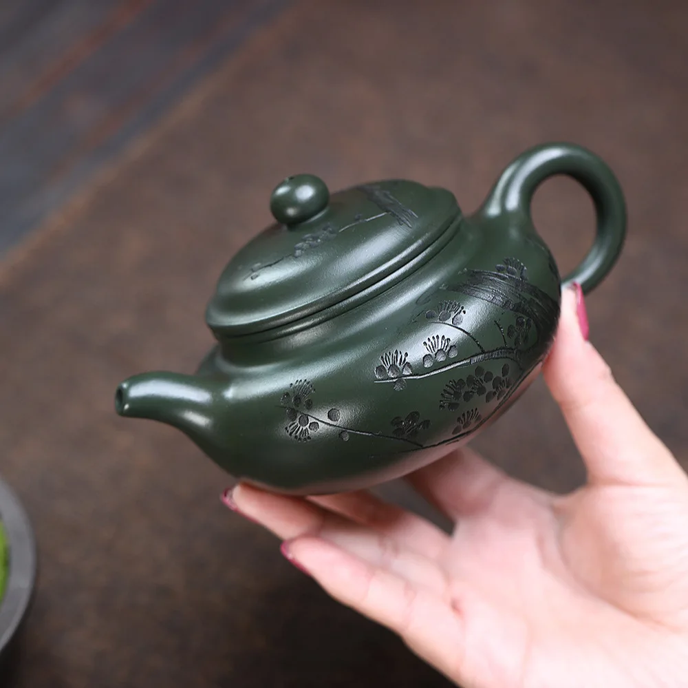 

Yixing Handmade Purple Clay Teapot - Original Ore Dark Green Mud Handmade Plum Blossom Antique Tea Pot Household Kung Fu Tea Set
