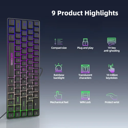Imagen 2 del producto GOOJODOQ Mini teclado para juegos 60% teclado mecánico portátil con cable retroiluminado RGB teclado ultracompacto de 68 teclas