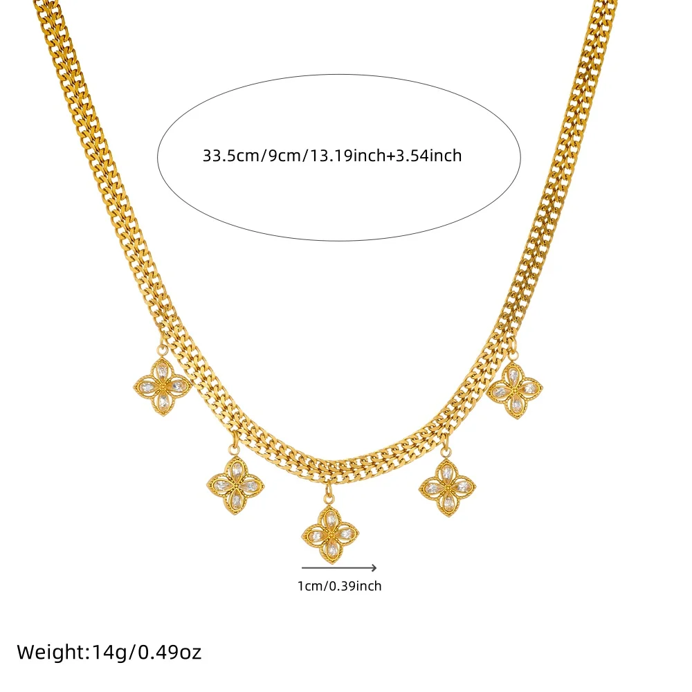 LAMENGLY 316L Stainless Steel Hip Hop Wide Chain Crystal Inlay Retro Flower Pendant Necklace For Women New Trend Clavicle Chain