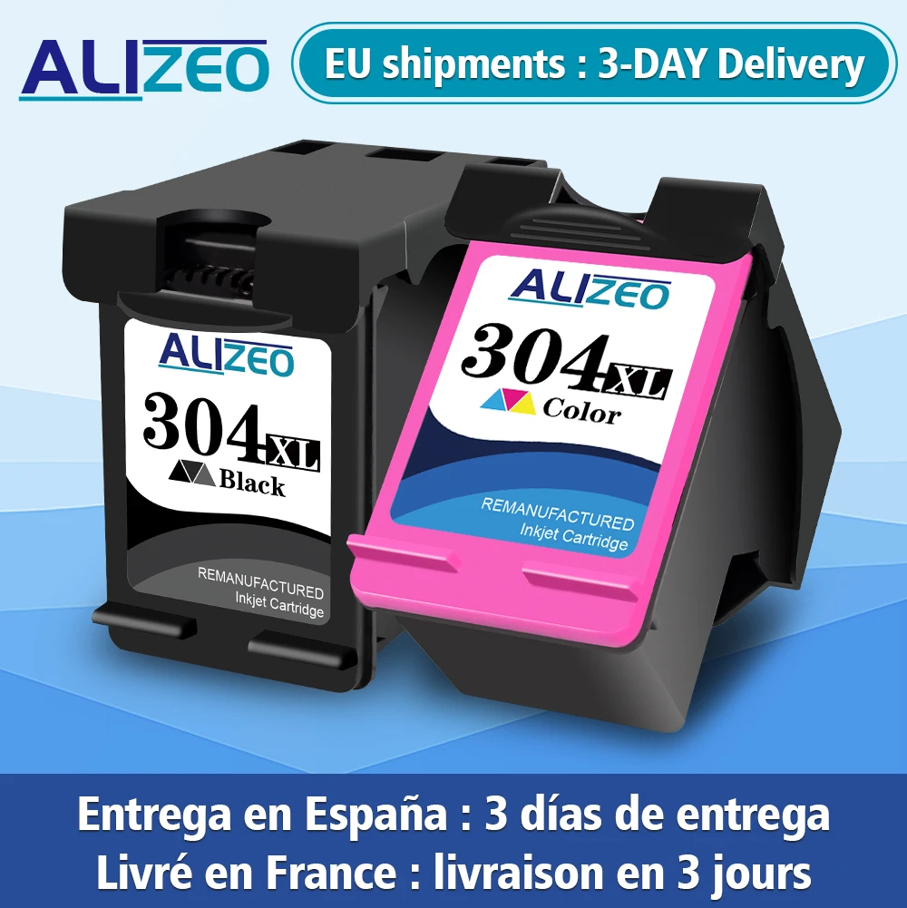 Alizeo 304 XL Ink Cartridge remanufactured For HP304 For HP Deskjet ENVY Officejet 2600 2630 3723 3724 3730 3732 3752 3755 3758