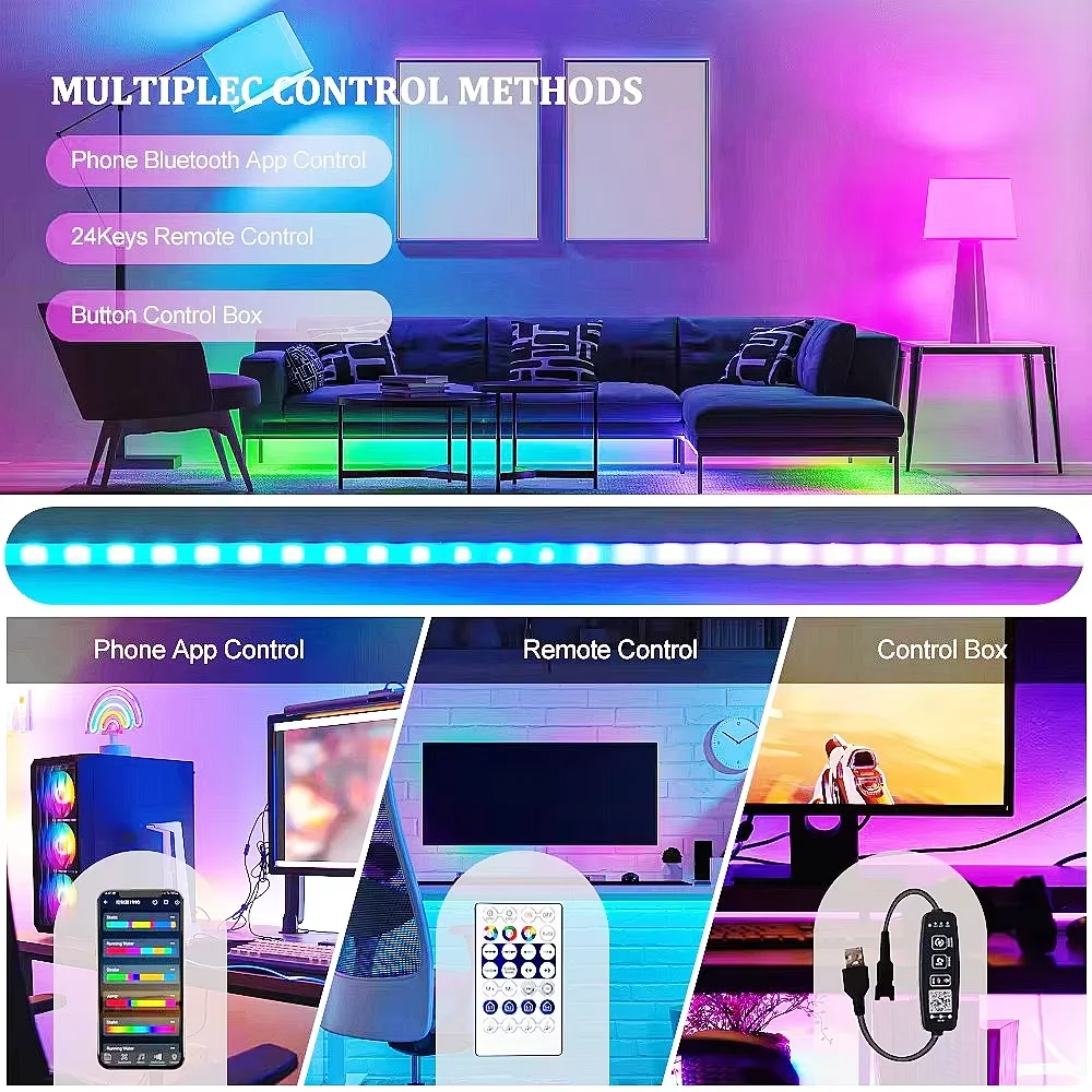 5mm WS2812B COB LED Light Strip Flexible 5V Bluetooth Music Controller Individually Addressable Light Strip 100 160Leds/M
