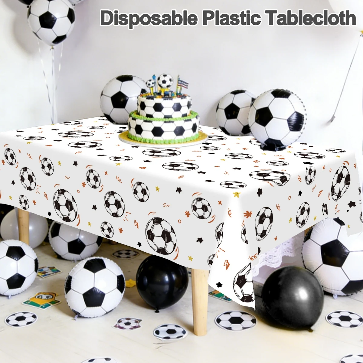 183x137cm Soccer Theme Disposable Tablecloth White Background Football Plastic Tablecover First Birthday Party Decorations - view 5