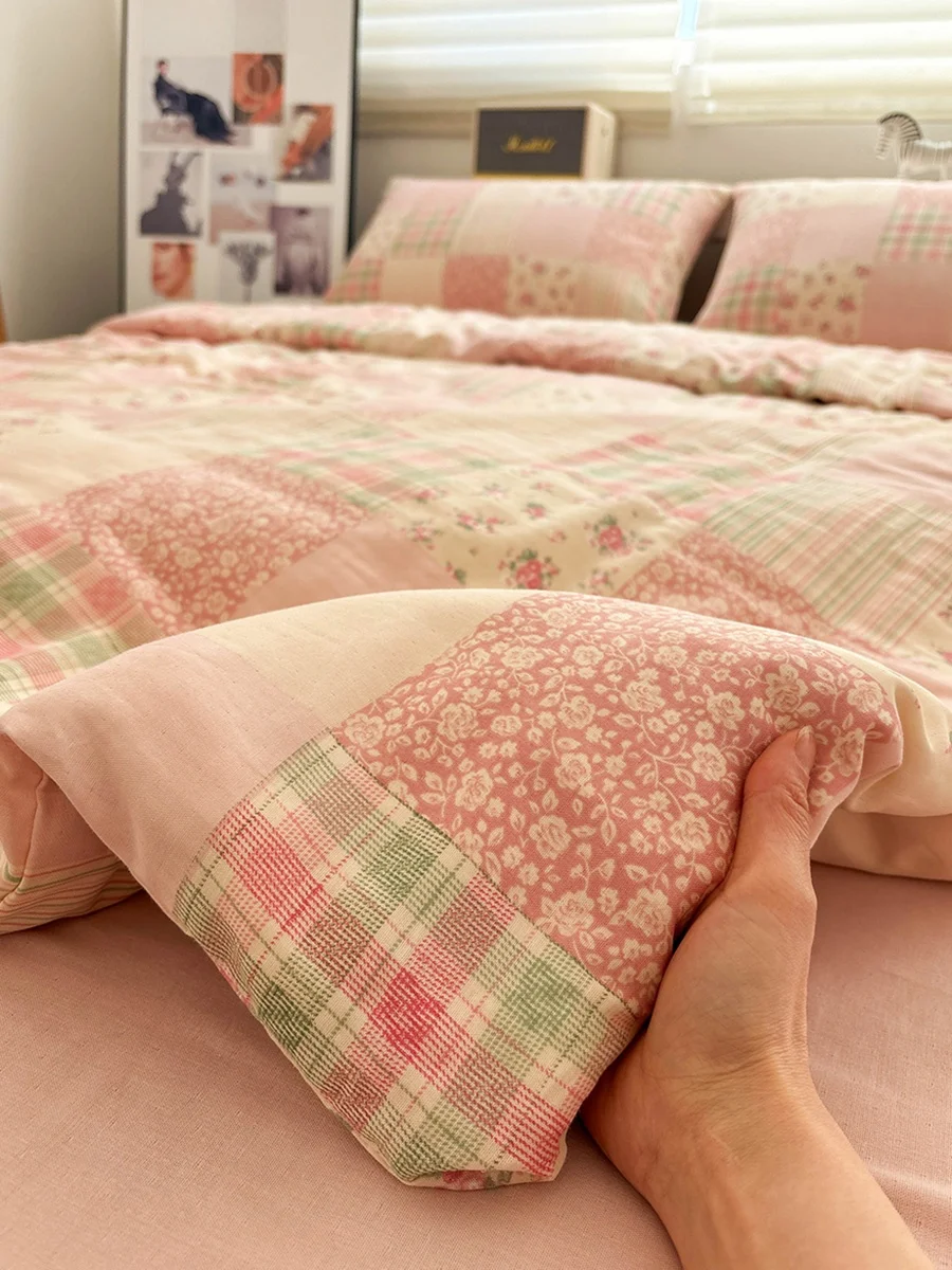 Pure Cotton Floral Printed Double Layer Bedding Set Four Pieces 8 Meters Country Sle Bed eet Cover Quilt Cover Tee Pieces