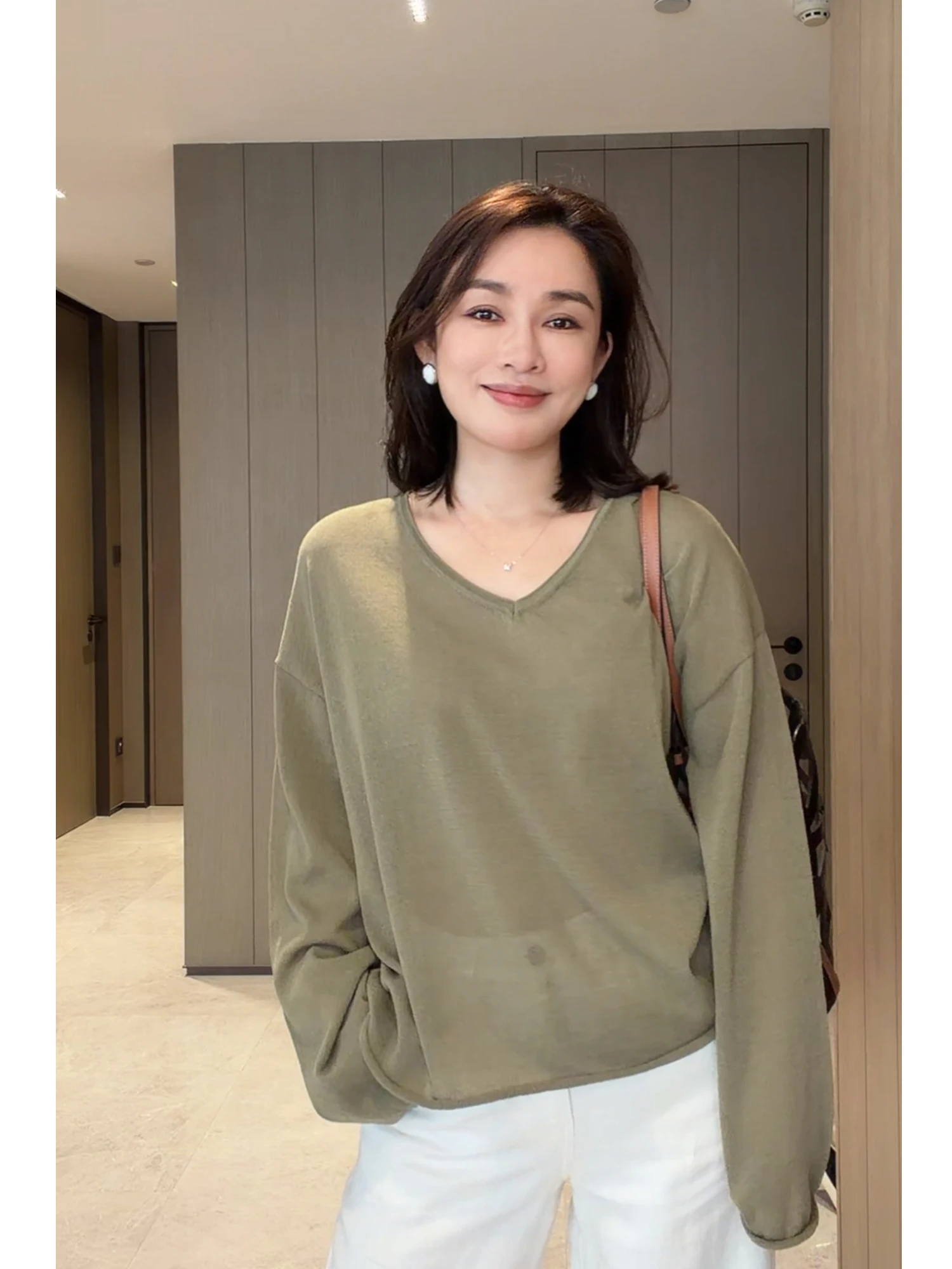 

LORRAINES Lazy Series Летняя трикотажная туника свободного кроя с V-образным вырезом из льняно-хлопковой ткани, приятная к телу