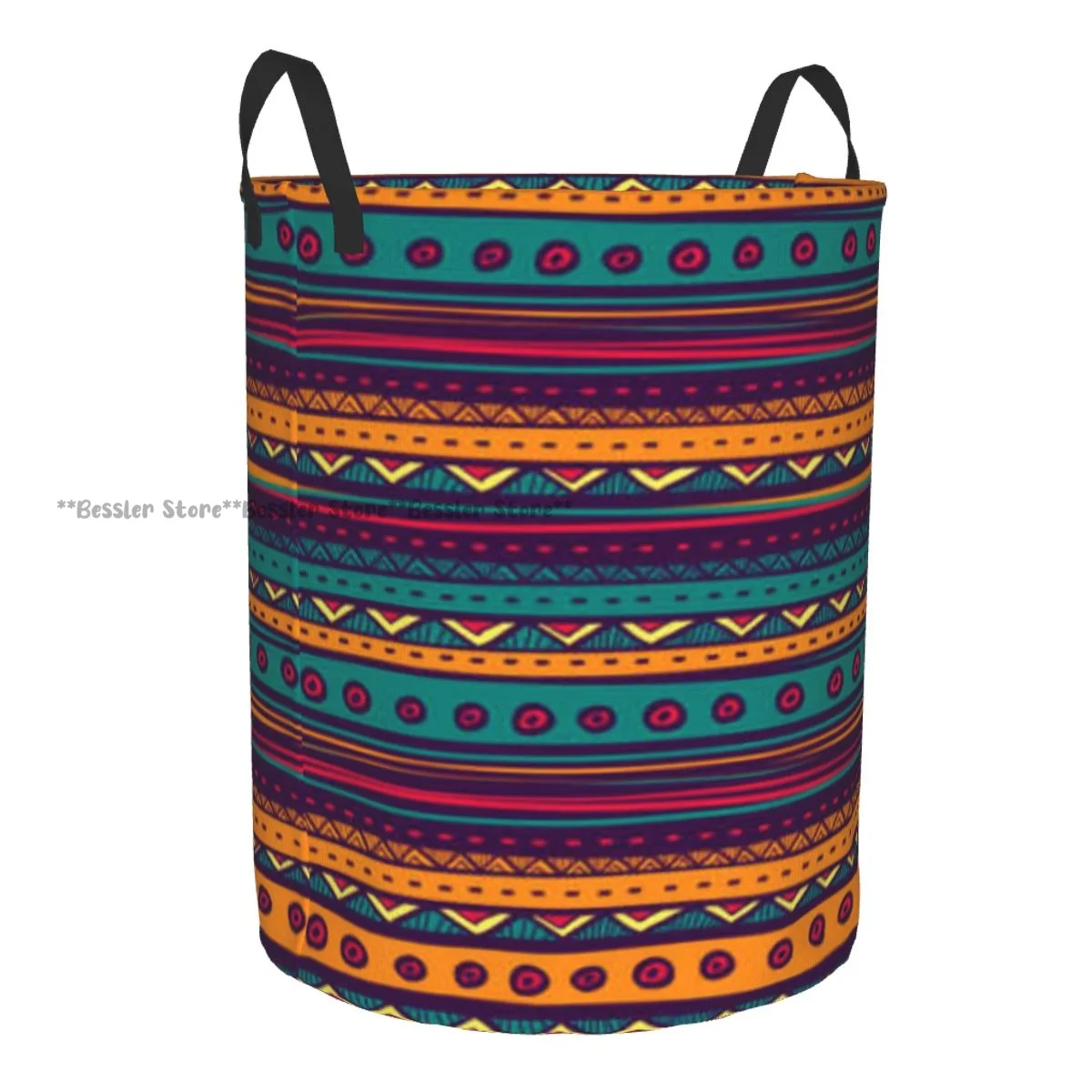 Laundry Basket Retro Rich Mexican Color Folkloric Print Round Storage Bin Collapsible Hamper Clothes Bucket Organizer