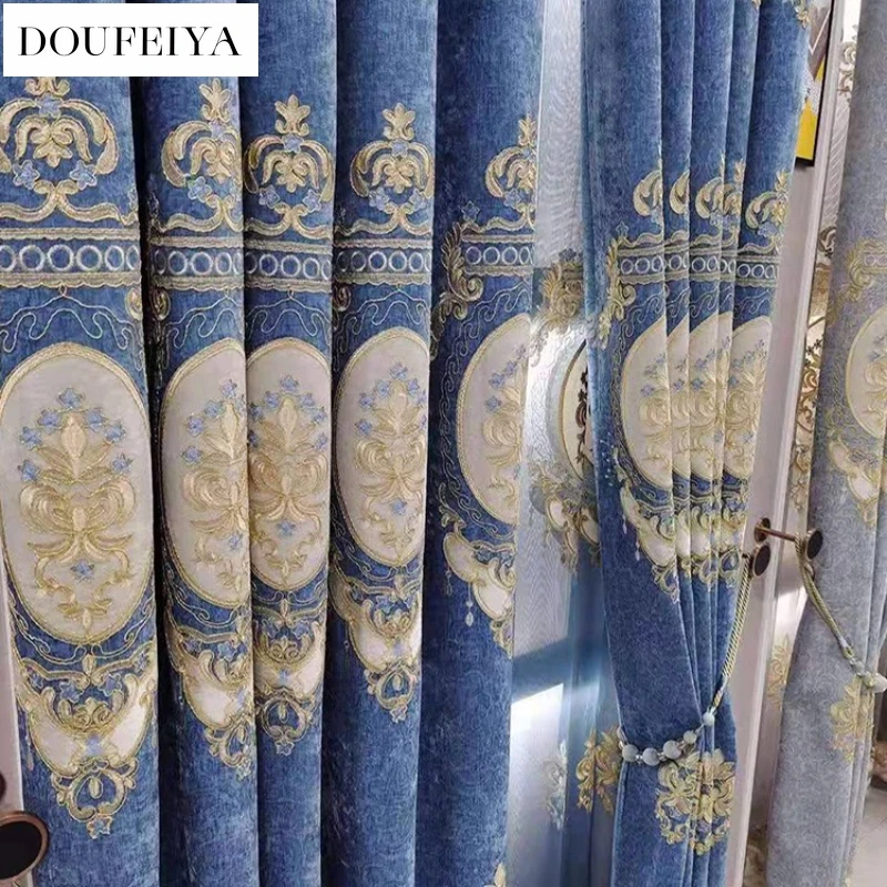 

Custom Size European Chenille Embroidery Luxury Thick Curtains for Living Dining Room Bedroom White Tulle Modern Decor Elegant