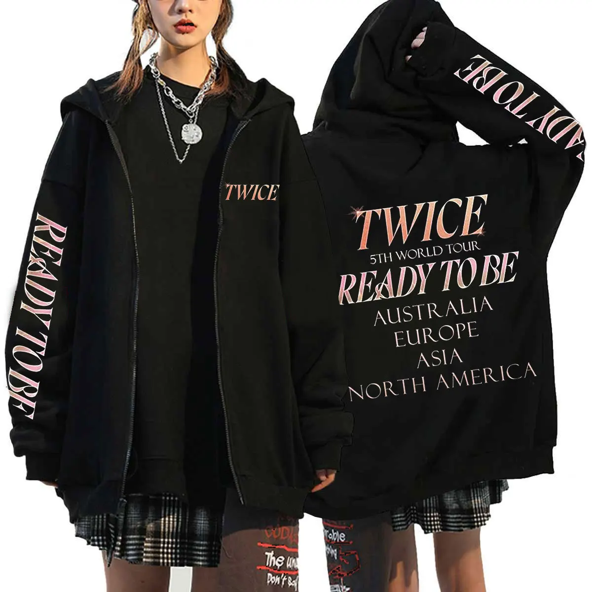 KPOP TWICE 5TH Ready To Be 2023 WORLD TOUR Zip Up Women/Men Hoodie Sweatshirt Y2K Streetwear Hip Hop Zipper Hooded Jacket Cots