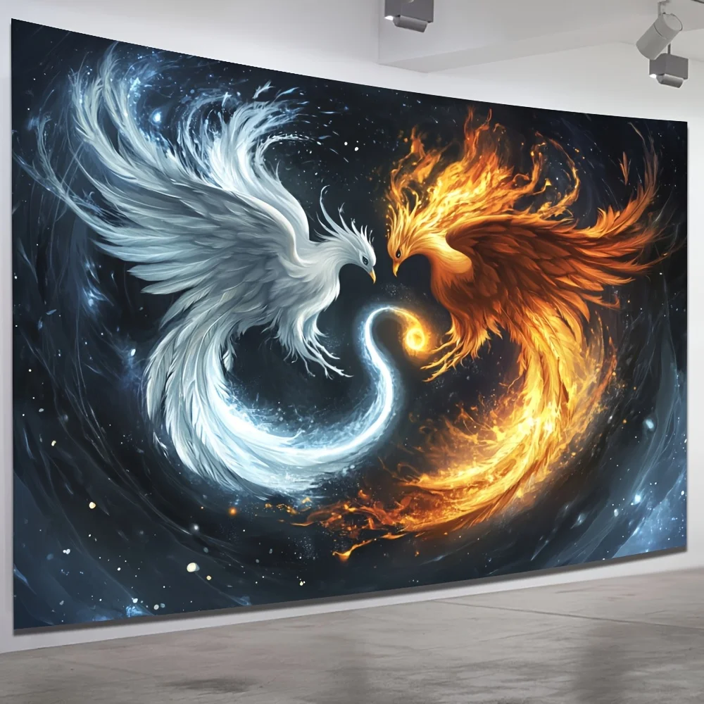 

1 шт. потрясающий гобелен Инь Ян Феникс — полиэфирная ткань, можно стирать в машине — идеально подходит для гостиной, спальни, офиса