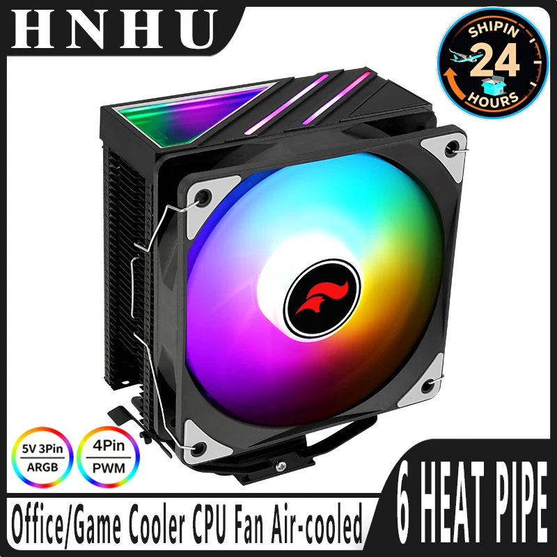 

Прочный радиатор процессора HNHU, совместимый с LGA115x 1200 1700 2011-3 x79 x99 AMD PC Cooler Processor 4/6 Heat Pipe Черный вентилятор ARGB 120 мм