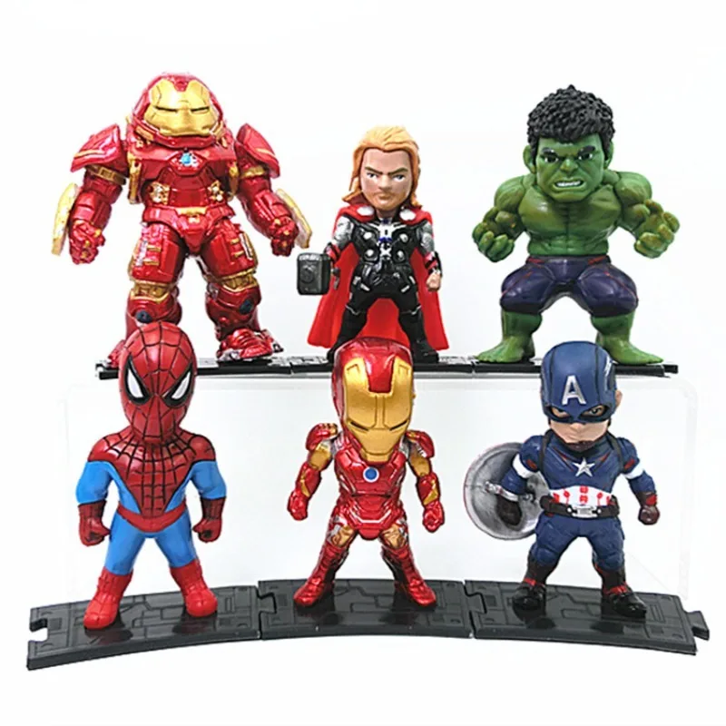 6 figuras de los Vengadores versión Q: Hulk, Iron Spider-Man, Capitán América, Thor, Groot, figura de acción, modelo de juguete, regalo