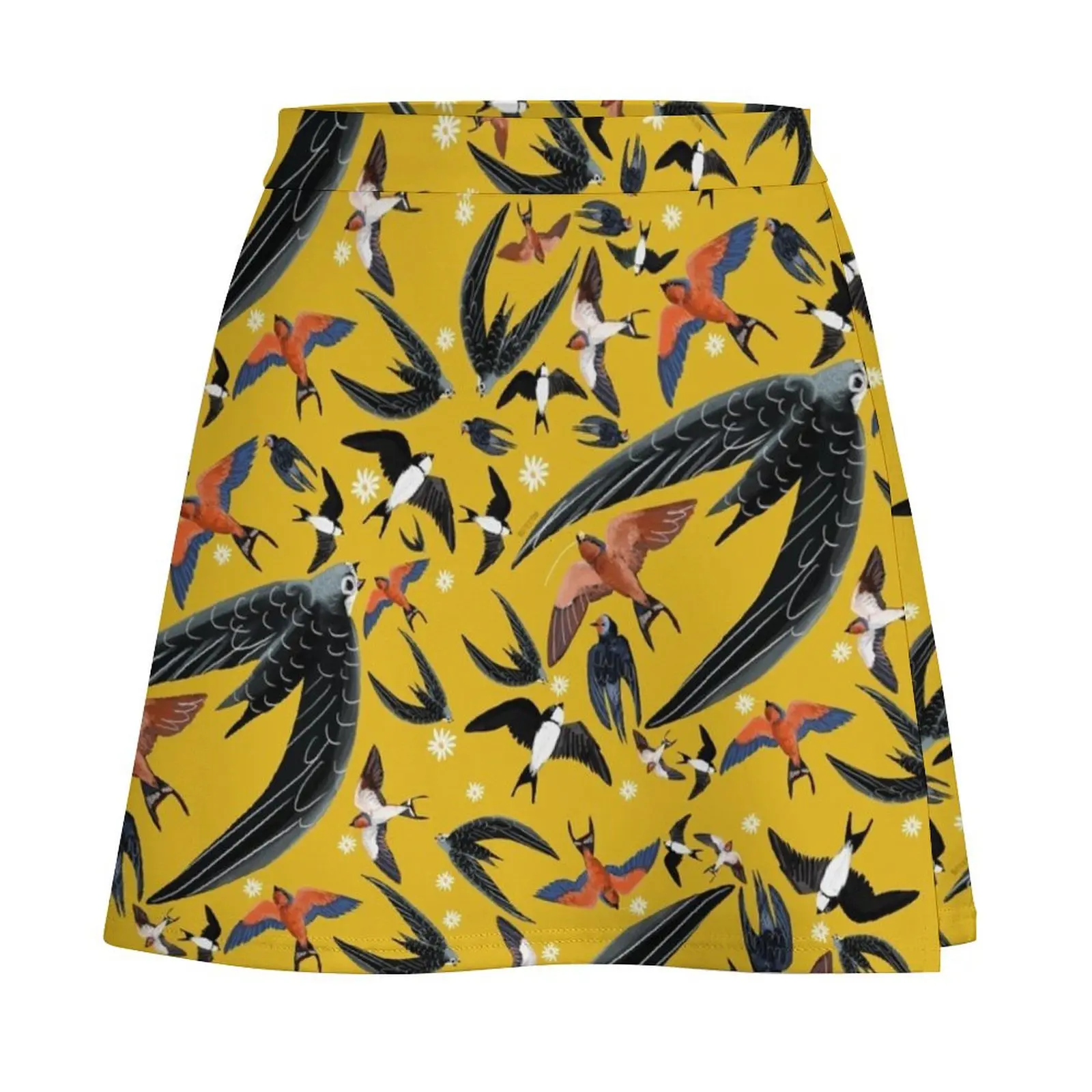 Swallows and swift pattern (Yellow) Mini Skirt night club women Women skirts Mini Skirt