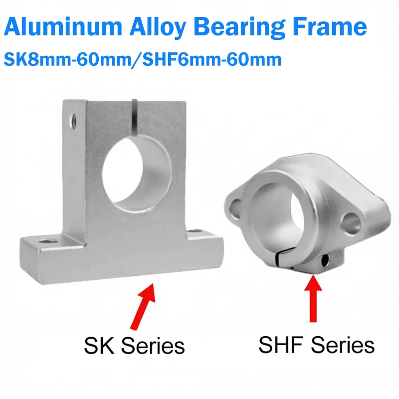 Aluminum Alloy Bearing Frame Polished Rod Holder SK8-60mm/SHF6-60mm Rail Shaft Motion Axis Support Bracket For CNC 3D Printer