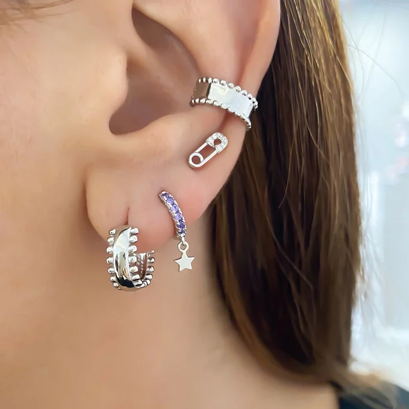 925 Sterling Silver Ear Needle Casual Fashion Geometric Design Enamel Glue Zircon Hoop Earrings Women's Generous Jewelry Gifts