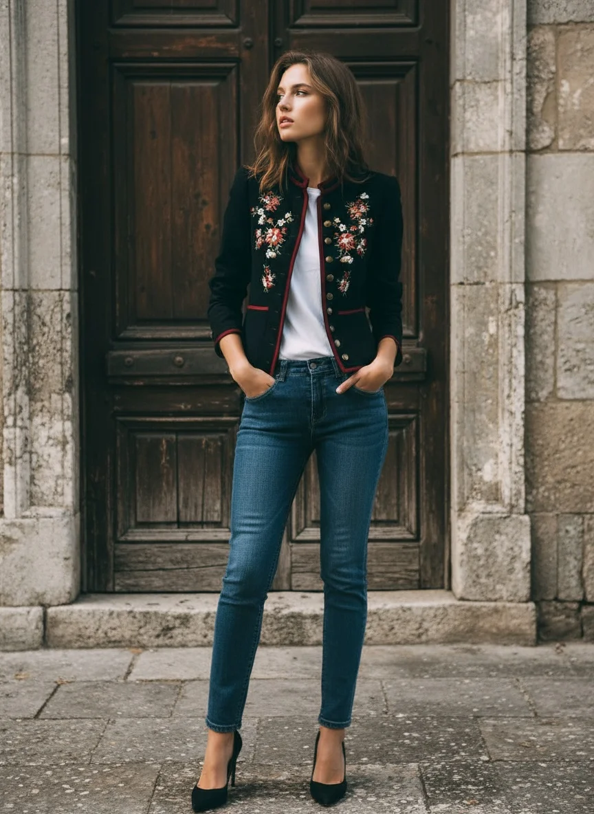 Bohemian Floral Printed Retro Jacket Casual Vintage Elegant Office Lady Fall Stand Collar Coat Long Sleeve Minimalist Outerwear