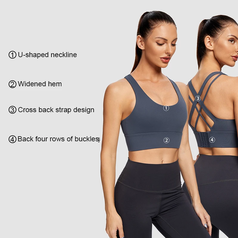 Plus Size Women Sports Bras Crop Top Yoga Vest Wire Free Cross Back Strap Shockproof Gym Fitness Athletic Brassiere