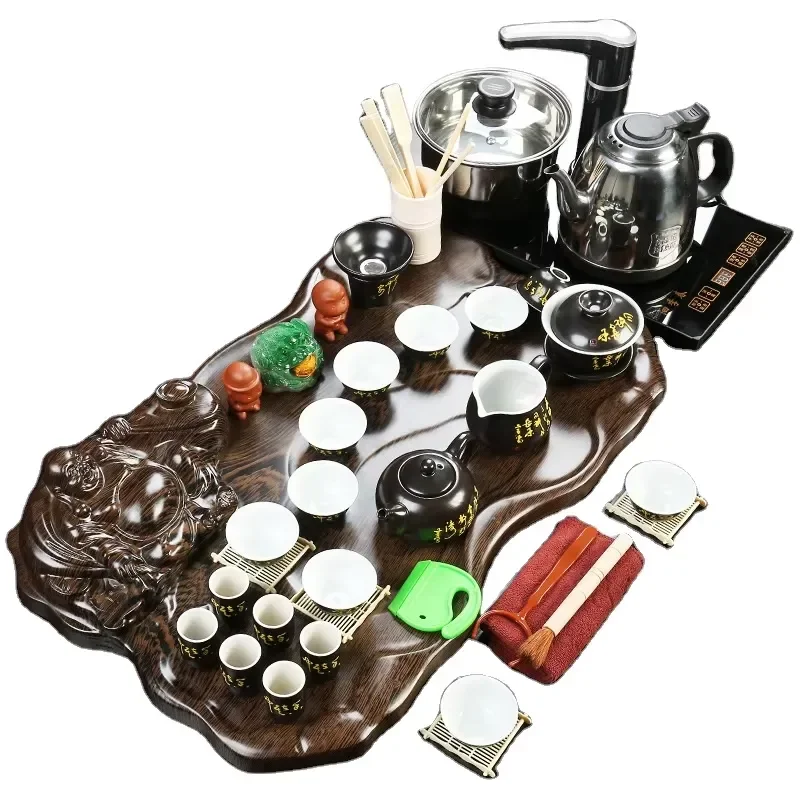 Natural Wood Kung Fu Tea Tray Solid Bamboo Coffee Table Set Traditional Chinese Gongfu Cha Hai Serving Board Home Decor Gift