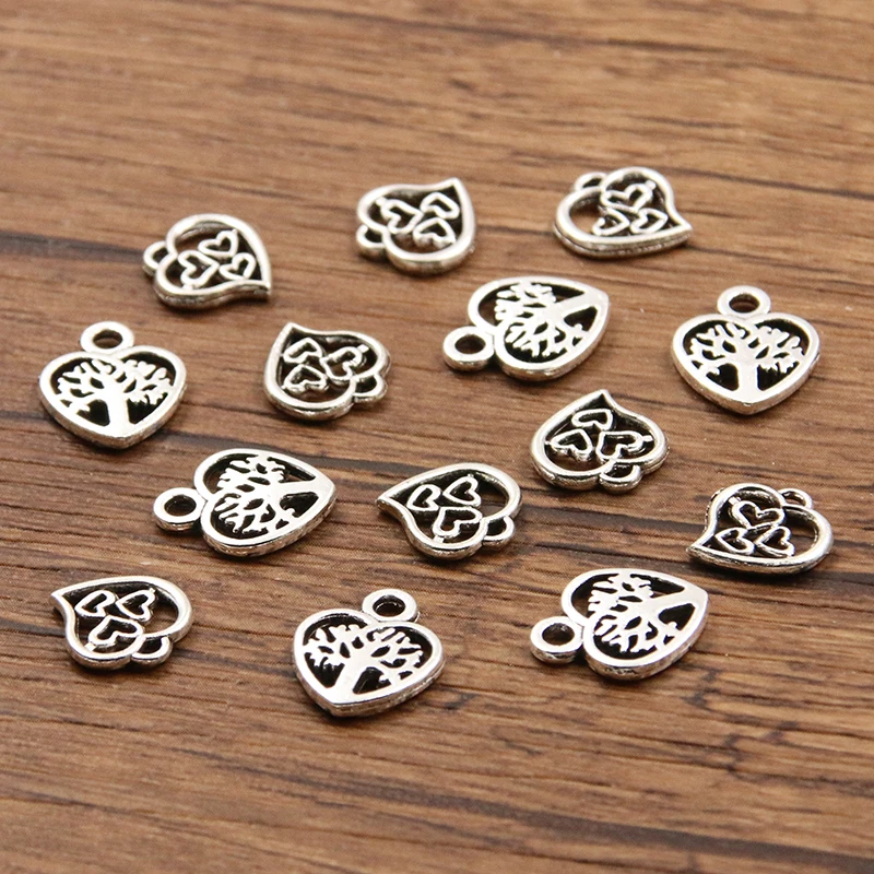 60PCS 2 Size Style Picture Color Hollow Heart Charms Tree Geometry Pendant Metal Alloy DIY Necklace Bracelet Earrings Marking