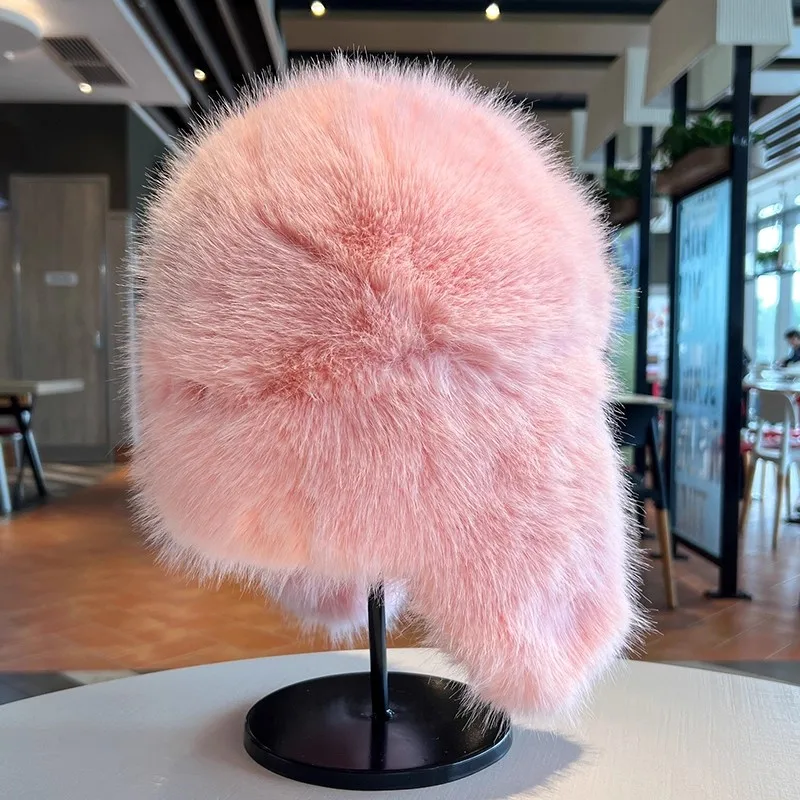 Verdicken Winter Faux Pelz Nerz Plüsch Lei Feng Hut für Frauen Outdoor Skifahren Radfahren Kappe Warme Ohr Schutz Kälte Beweis Russische Hut – Detail 6