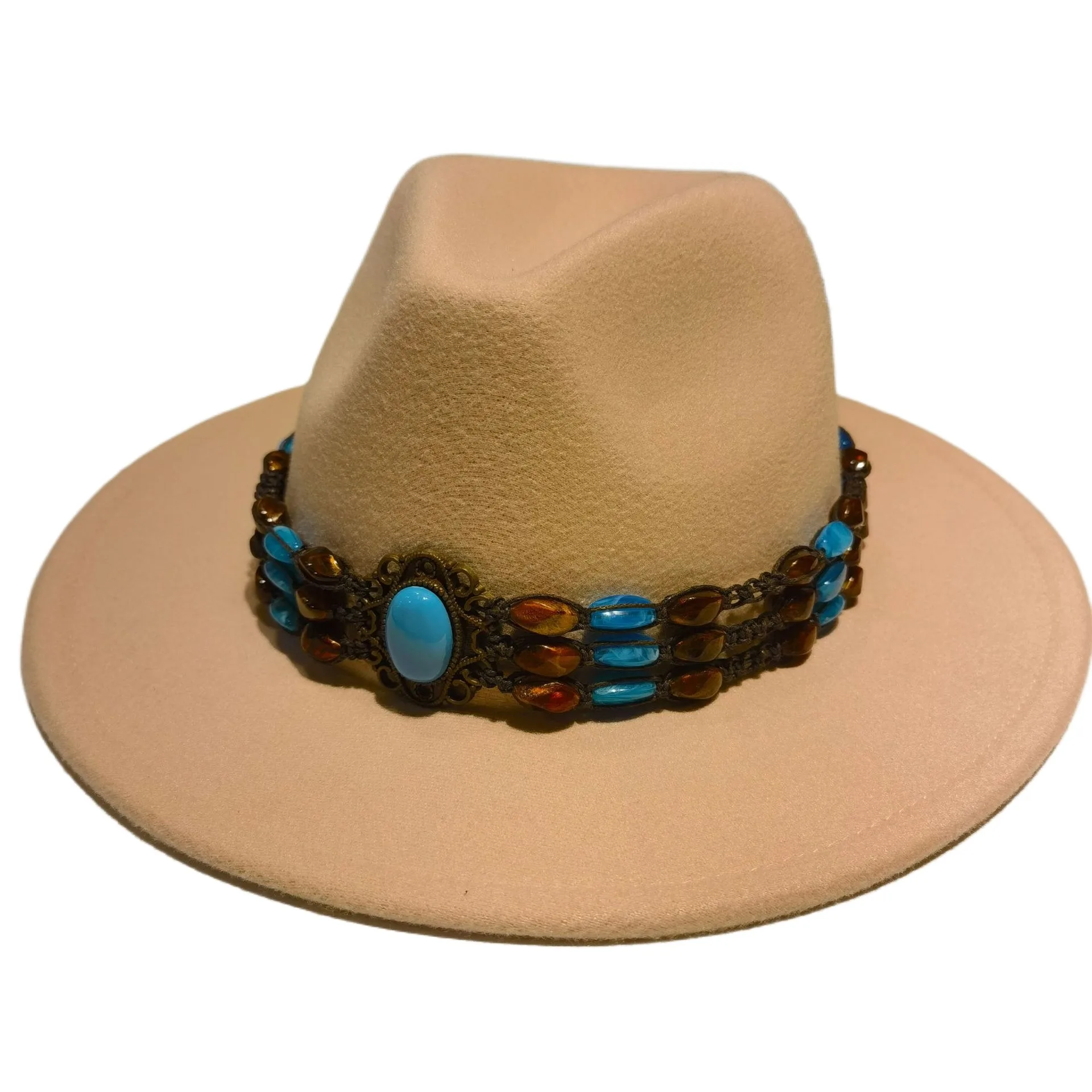 

Felt Cap Top Hat Panama Fedora Hat Western Cowboy Hat Hot Girl Wide Brim Cowboy Style Woolen Hat Xinjiang Traveling-cap