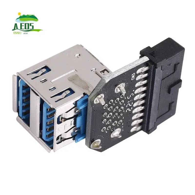 

AED5-20Pin к двойному адаптеру USB3.0, преобразователь настольной материнской платы, 19-контактный/20P разъем на 2 порта USB A, гнездовой разъем