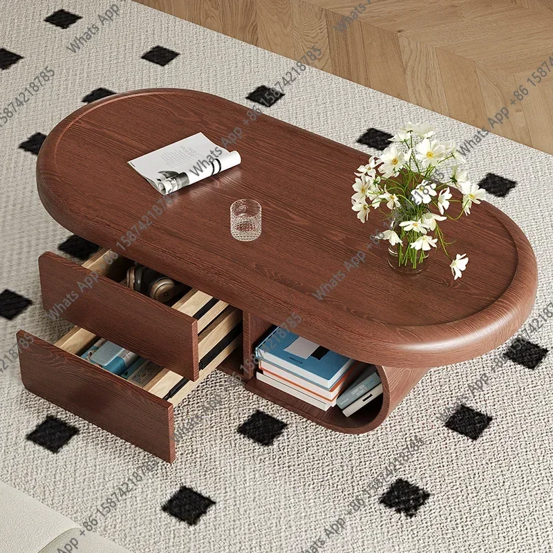 

J LZ Минималистичный овальный кофейный столик класса люкс с прозрачным выдвижным ящиком, элегантный кофейный столик в стиле середины века, реплика, низкие столы, уникальная мебель