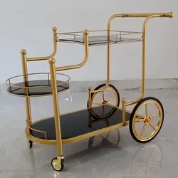 Luxury Metal Glass Tea Wine Food Catering Drinks Serving Trolley Cart for Bar Hotel Restaurant Wedding Party Bar Cart Trolley