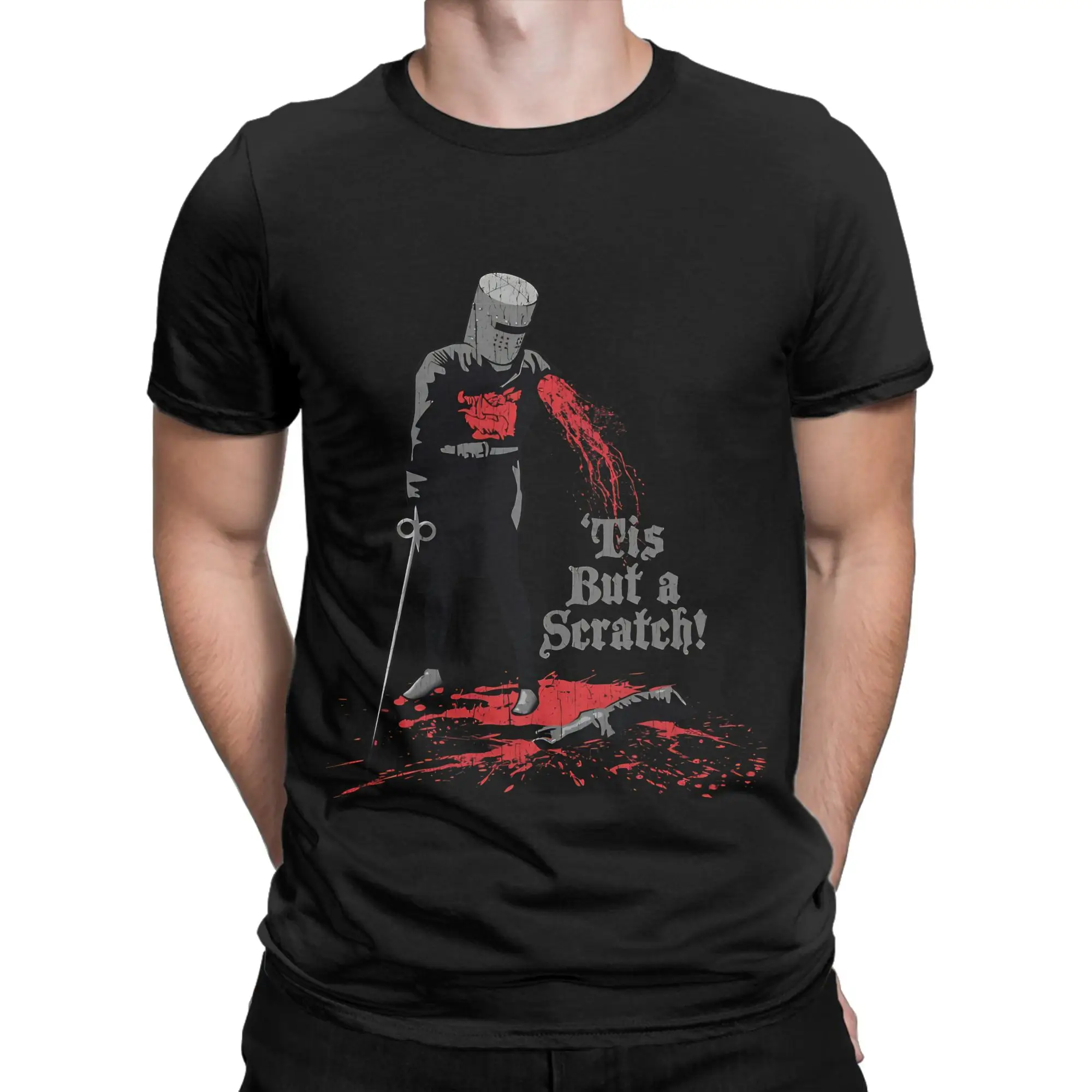 Tis But a Scratch Graphic Funny 100% Cotton T-Shirt Monty Python and the Holy Grail Tops Tees For Men