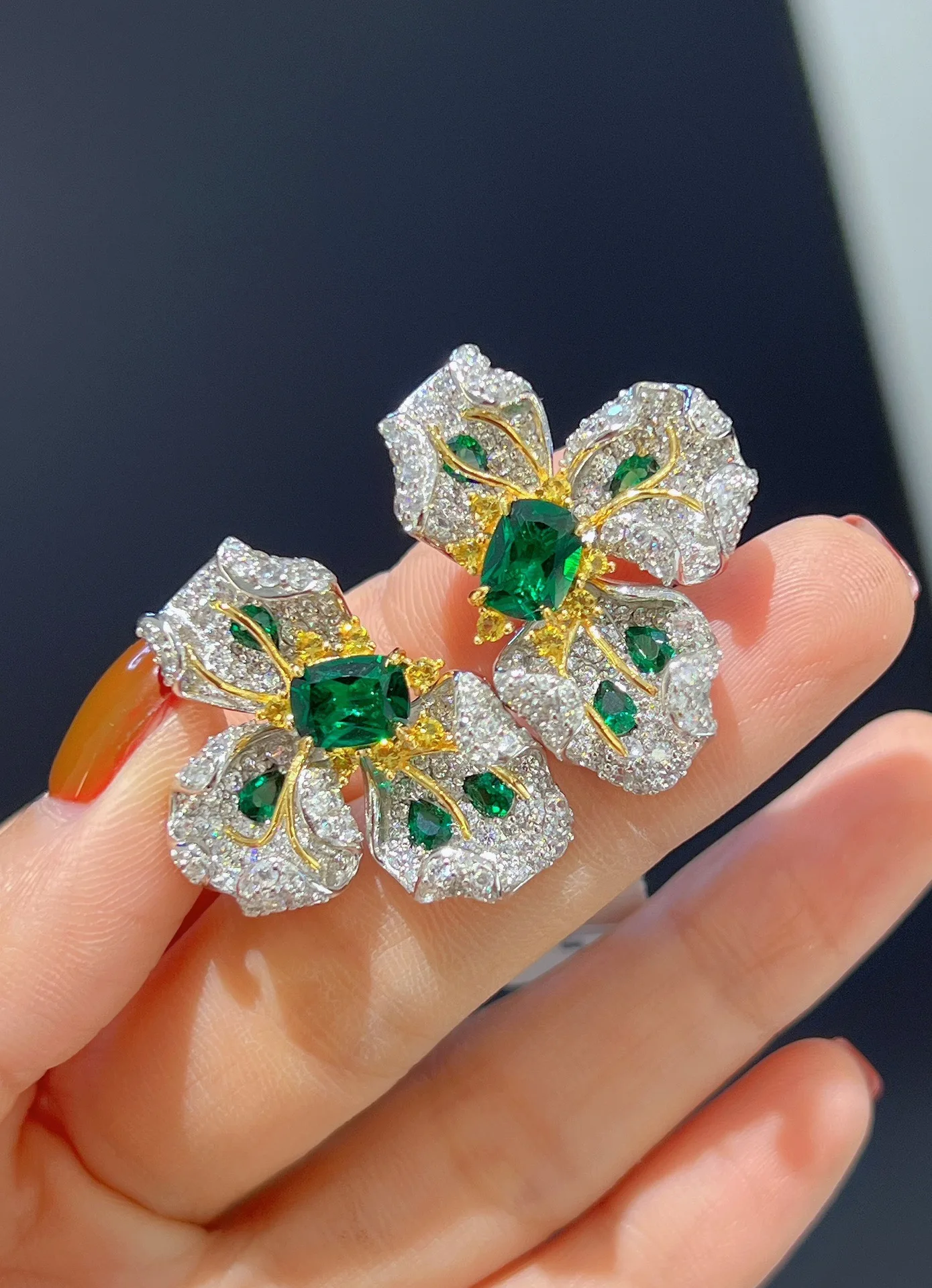 flower earring 925 sterling silver with cubic zircon green color cute romantic fine women jewelry MIYI