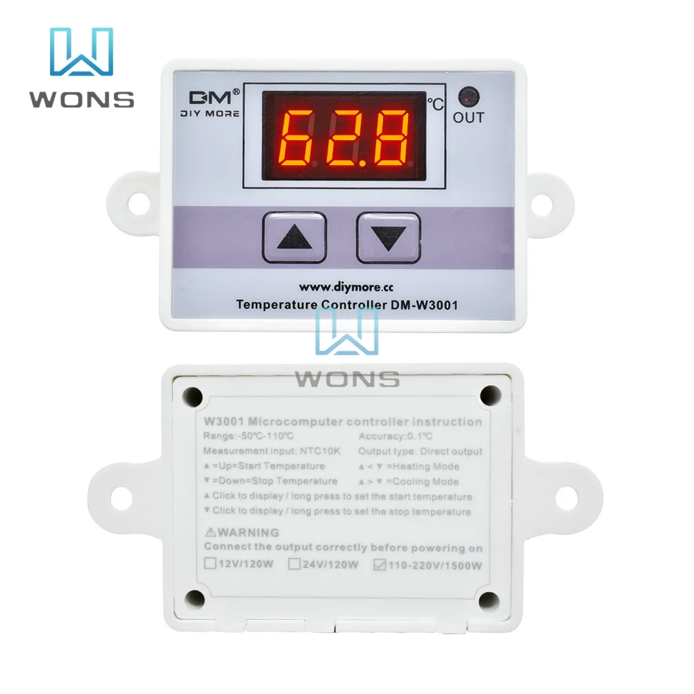 XH-W3001 AC 110V 220V Temperature Controller Digital LED Thermometer Thermo Controller Switch Probe Max 10A NTC10K W3001