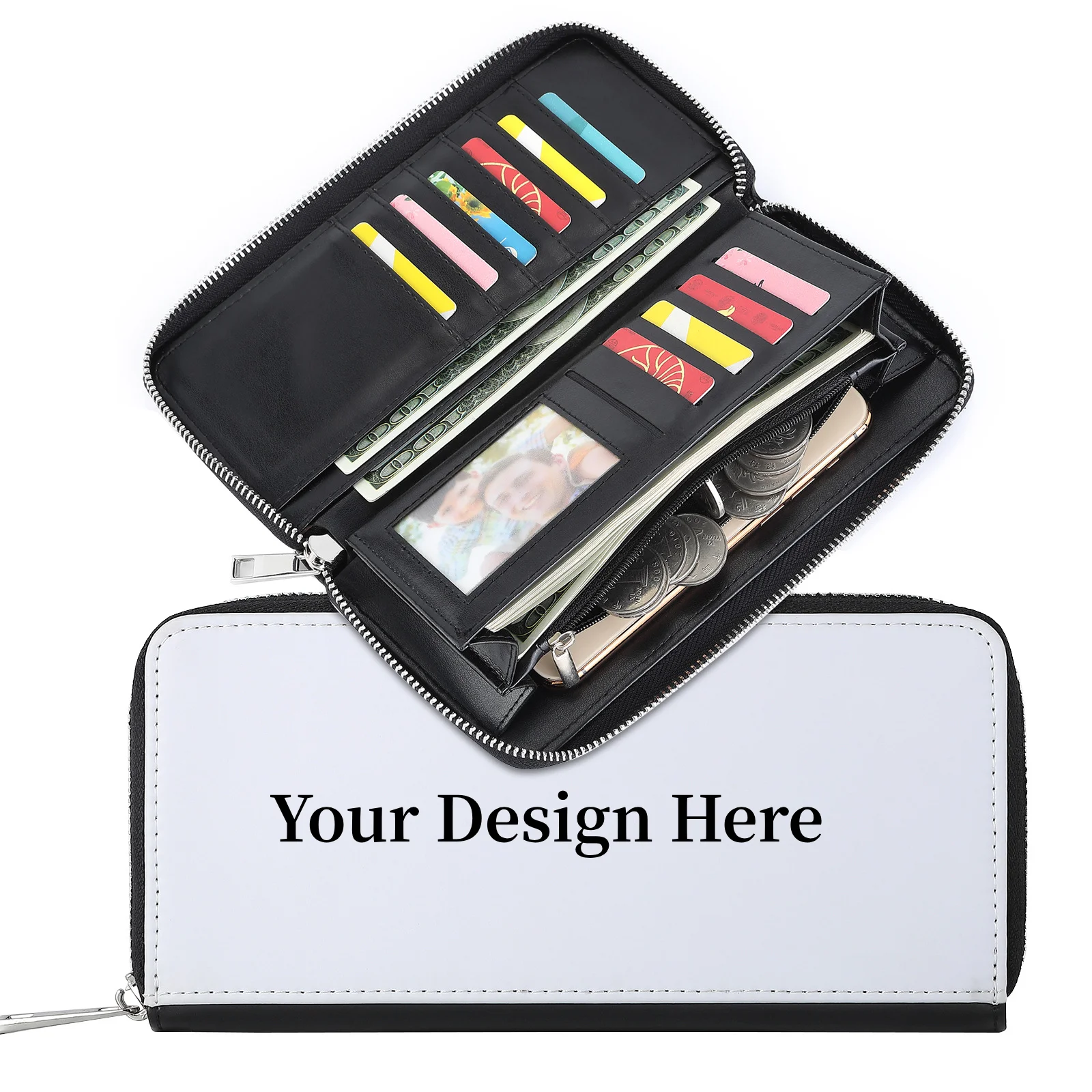 Customize Long Wallets  DIY Print Your Photo Logo Large Capacity Zipper Handbag Card Holder Coin Purse For Personalized Gift