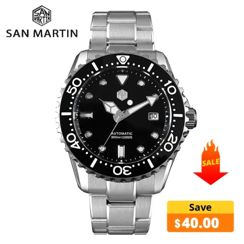 San Martin New 44mm Luxury Men's Diving Watch Classic High Quality NH35 Automatic Mechanical Sapphire BGW-X1 20Bar Reloj SN0009