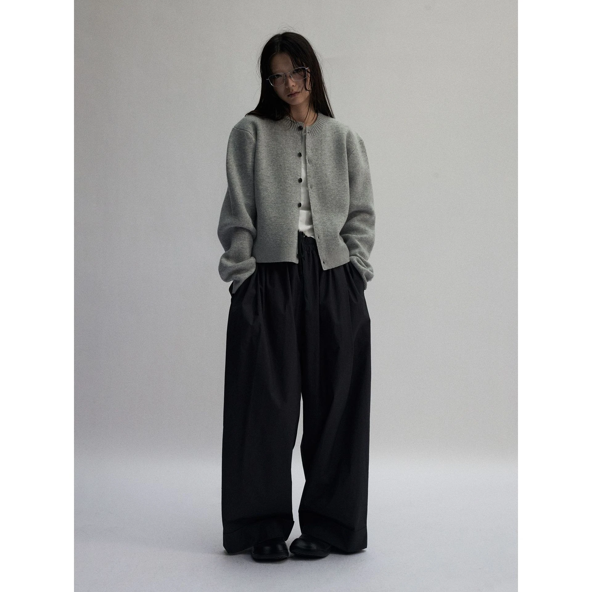 YYAHAHAS Merino Wool Cardigan Drop Shoulder Button Front Relaxed Fit Short Length Woman Minimalist Elegant Knitwear