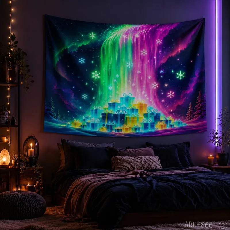 VIKAMA Crystal Waterfall Blacklight UV Reactive Glow Tapestry Wall Hanging, Wall Art for Bedroom Dorm Party Game Room Bar Decor