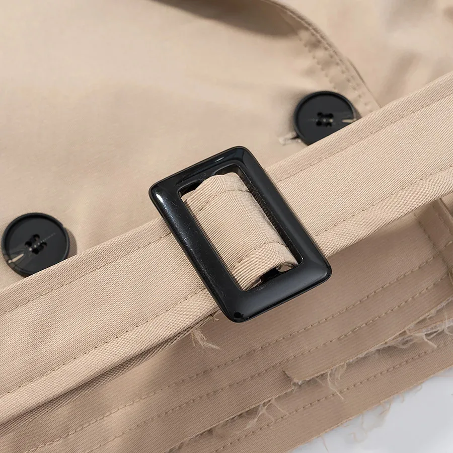 HH Women's Autumn New Fashion Vintage Lapel Joker Short Windbreaker Jacket Female Loose Button Belt High Street Casual Coat