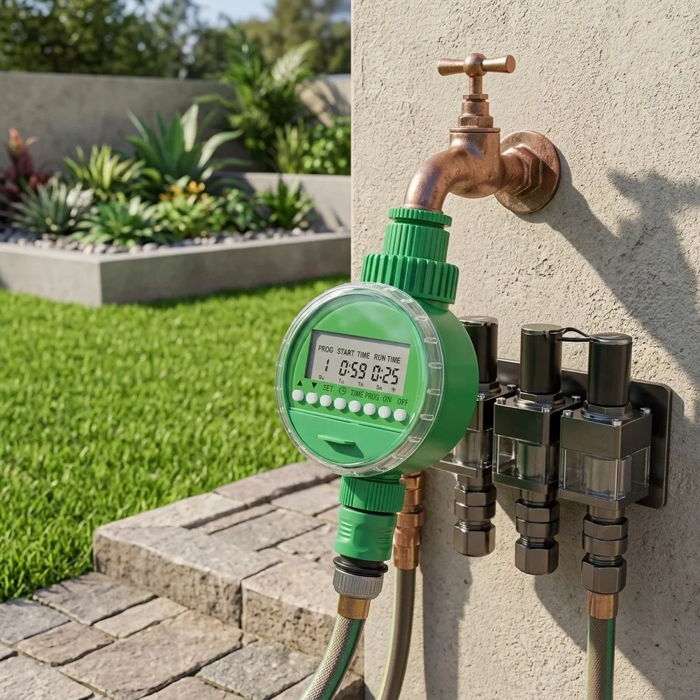 Automated Water Timer with Adjustable Duration and Rain Delay for Efficient Control of Garden Lawn and Greenhouse Irrigation