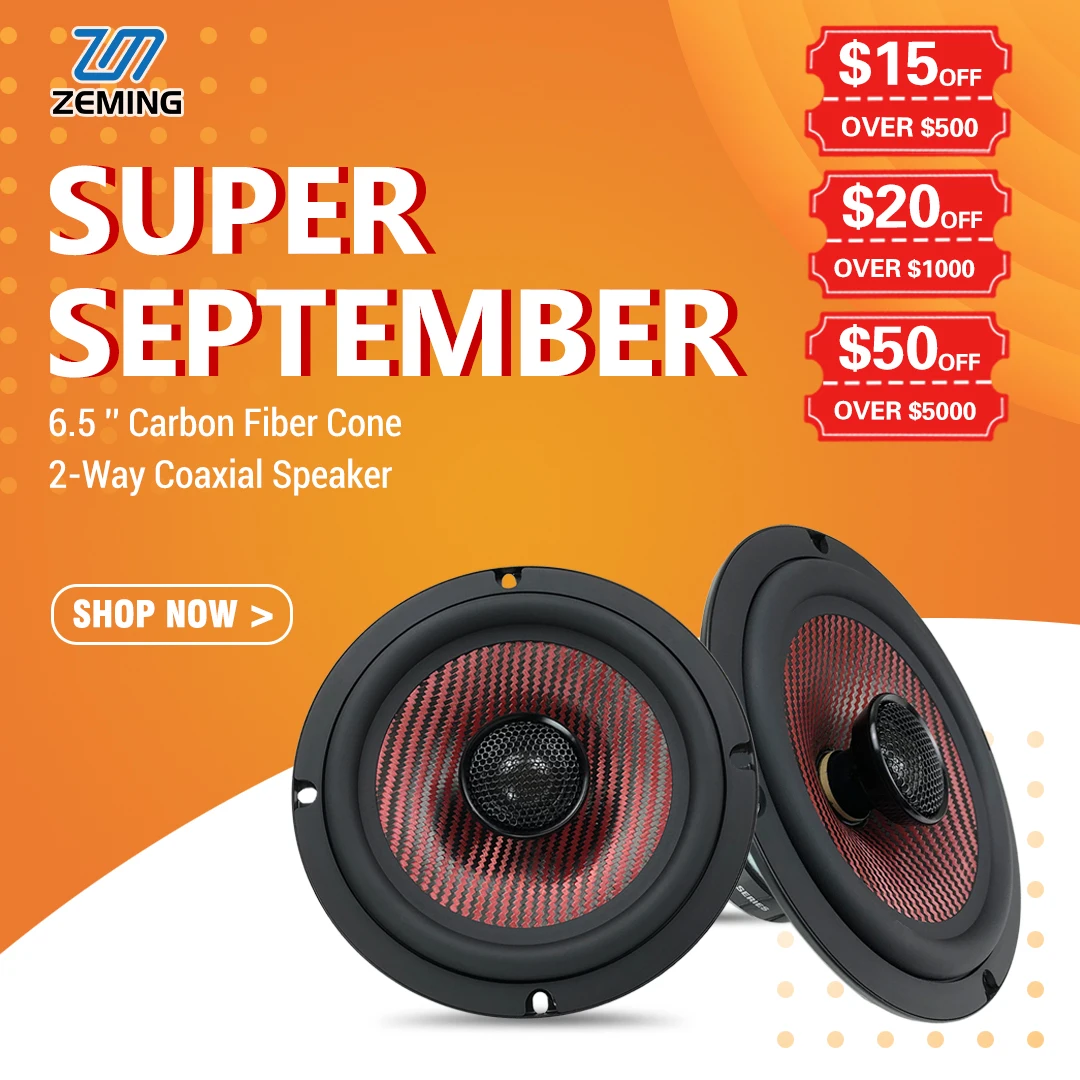 High-class Aluminum Red Speaker  6.5 Inch Nominal Power 80W*2 Carbon Fiber Cone 2-Way Car AUDIO Stereo Coaxial Speaker