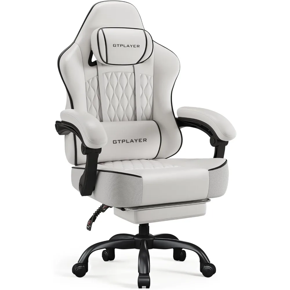 كرسي ألعاب GTPLAYER كبير وطويل مع مسند للقدمين، كرسي مكتب مريح مع وسادة سميكة 4.4 بوصة ومقعد واسع بدون أجنحة، C #1