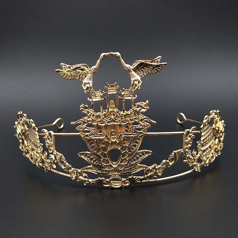 Auspicious Crane 3D Crown Hair Clasp Accessory Embellishments 5pcs Wholesale Gold Plated Metal Ornaments for Jewelry Accessories