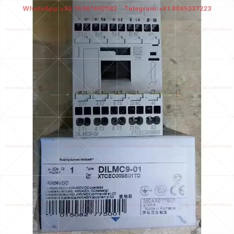 DILMC9-01 24VDC DC Coil Contactor 3-Pole 9A 4kW 1NC Auxiliary DIN Rail Mount for Industrial Motor
