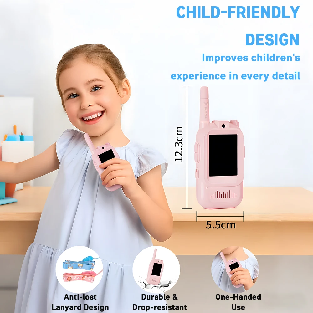 Walkie Talkie For Kids Rechargeable Voice Fonts With 2" HD Video One-Click HD Call Intercom For Boy Girl Birthday Christmas Gift