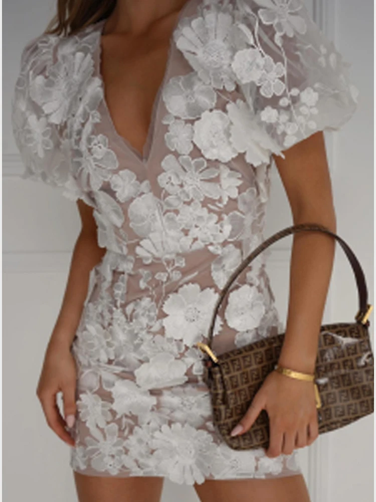 

Сексуальное женское платье без рукавов с v-образным вырезом и цветочной вышивкой, Новое поступление, платье с рукавами-фонариками, трансграничный европейский стиль