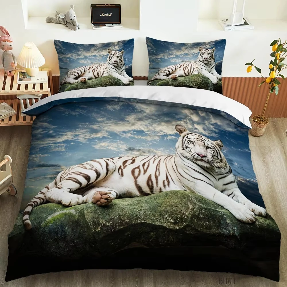 Tiger Duvet Cover Full King Size African Safari Animal Bedding Set Wild Animal Print Tiger Comforter Cover for Boys Girls Teens