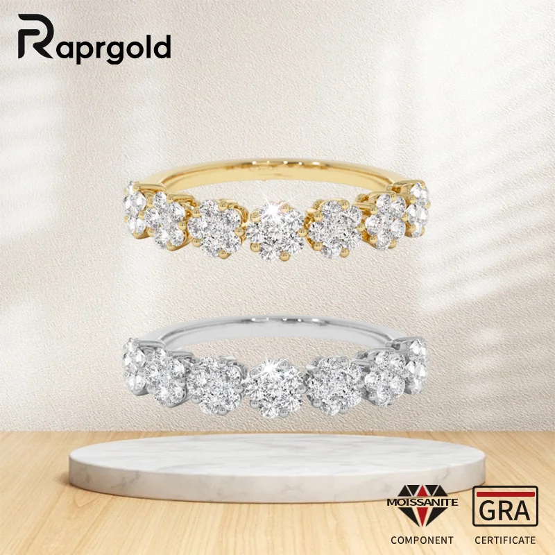 

RAPRGOLD 1,6 мм и 1,5 мм круглое кольцо полувечности с муассанитом S925 стерлингового серебра с цветами обручальное кольцо для женщин ювелирные изделия подарки