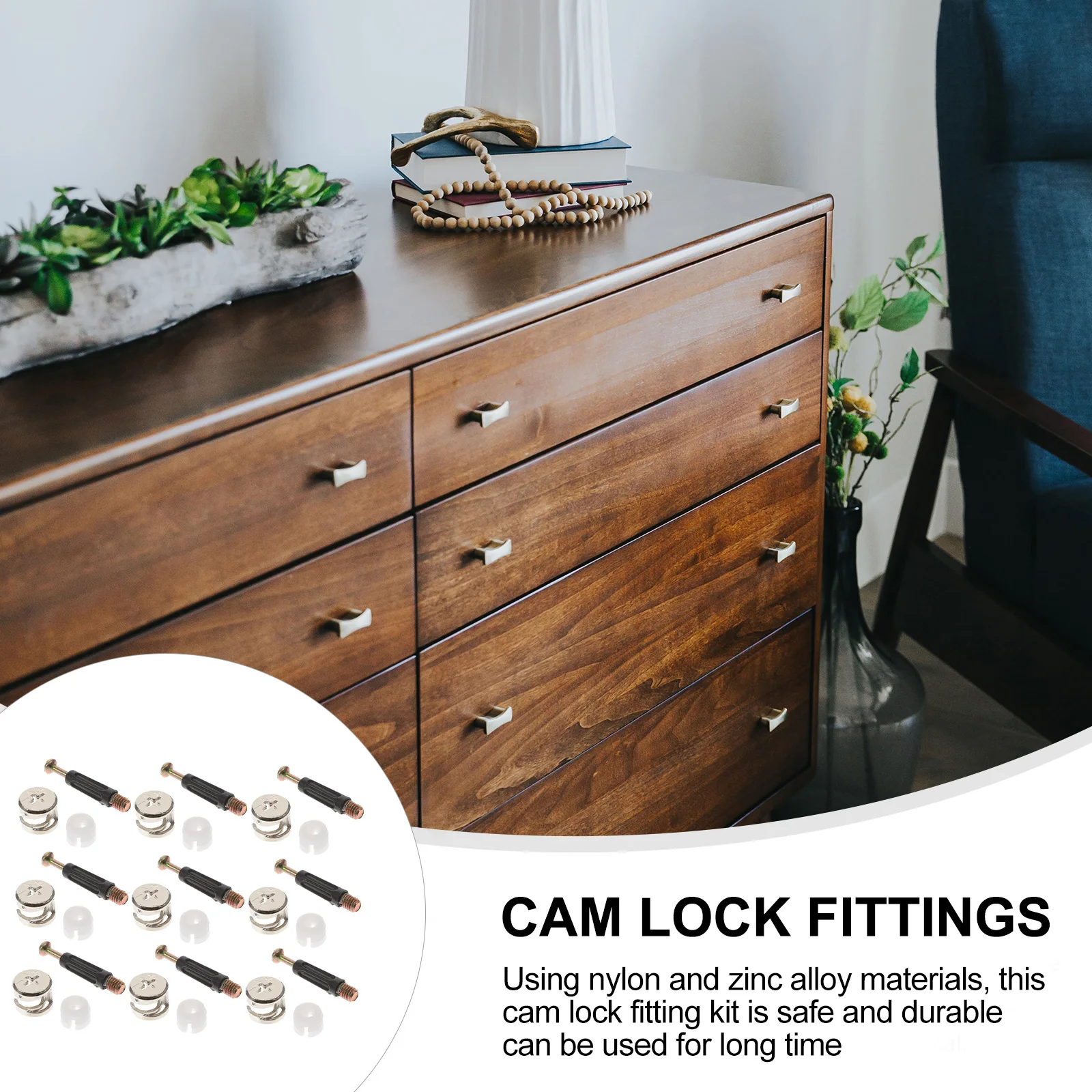 

Fitting Alloy Furniture Connectors Easy Installation Cabinet Drawer Fasteners Pre-Inserted Nuts