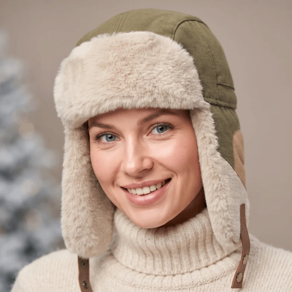 Color Block Winter Trapper Hat Fleece Lined Ear Flap Windproof Winter Hat Thick Thermal Wind Resistant Patchwork Ski Cap