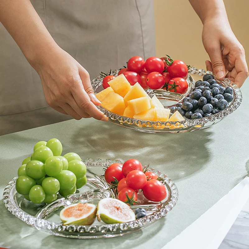 Divided Fruit Plate Glass Dried Fruit Candy Plate Household Side Dish Plate Breakfast Plate Fat-reduced Meal Plate Tableware